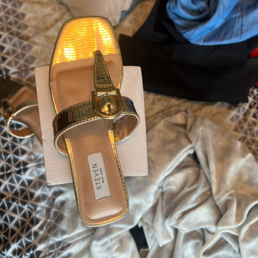 Steven by Steve Madden Metallic Gold Buckle Sandals